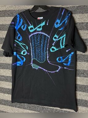 Vintage 90’s Hand Painted Cowboy Boot Western Single Stitch Black T-Shirt Large